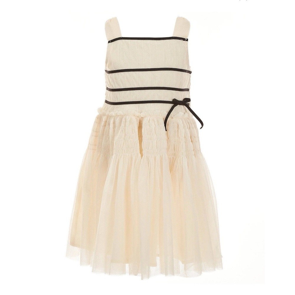 Girls Peek Kids Aren't You Curious Ivory mesh dress With Black Accents Sz 6/7